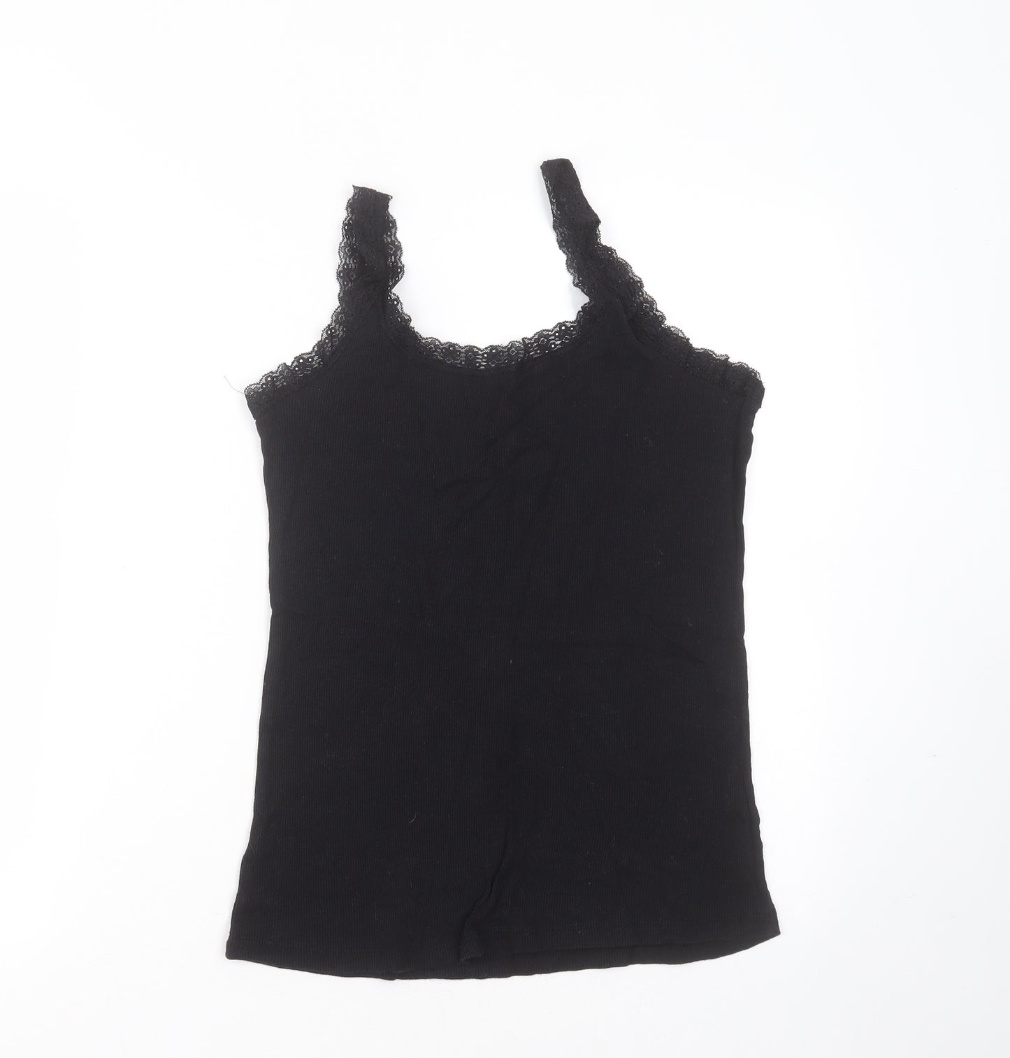 Primark Womens Black  Cotton Blend Basic Tank Size 16 Round Neck - lace trim