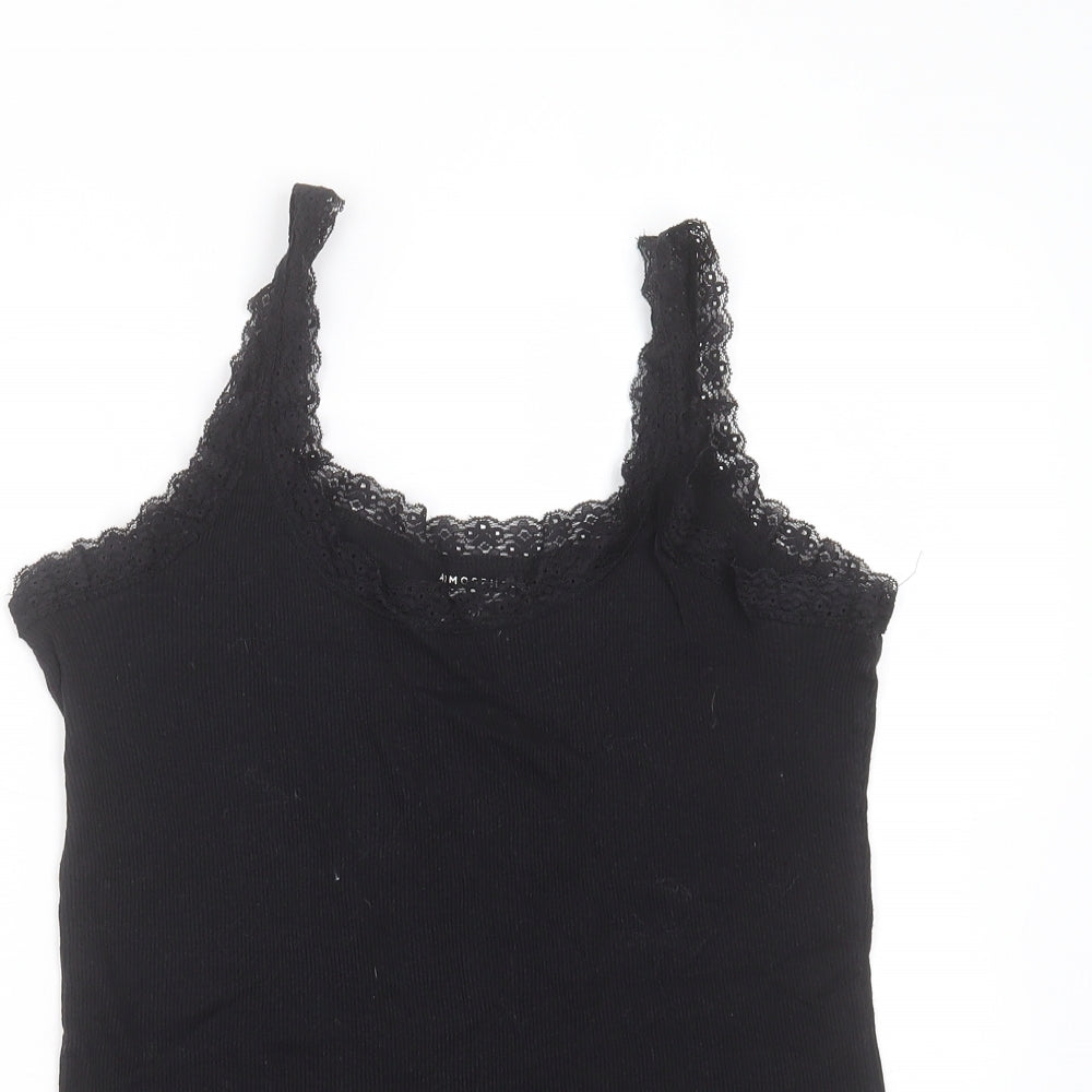 Primark Womens Black  Cotton Blend Basic Tank Size 16 Round Neck - lace trim