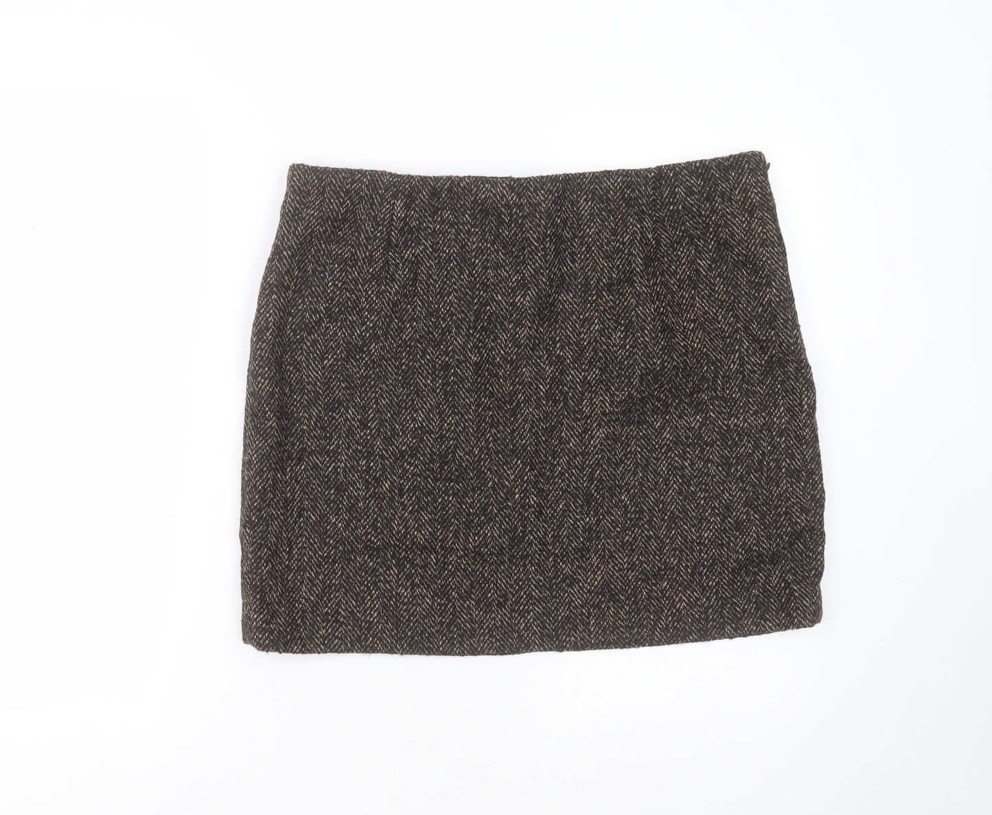 H&M Womens Brown Herringbone Polyester Mini Skirt Size L