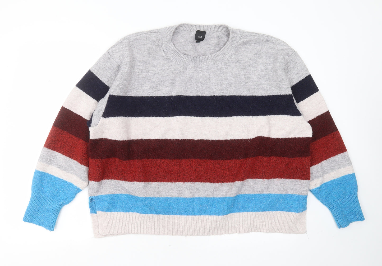River Island Womens Multicoloured Round Neck Striped Acrylic Pullover Jumper Size L