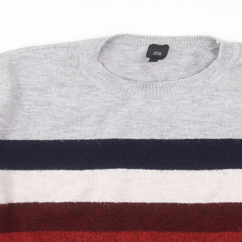 River Island Womens Multicoloured Round Neck Striped Acrylic Pullover Jumper Size L