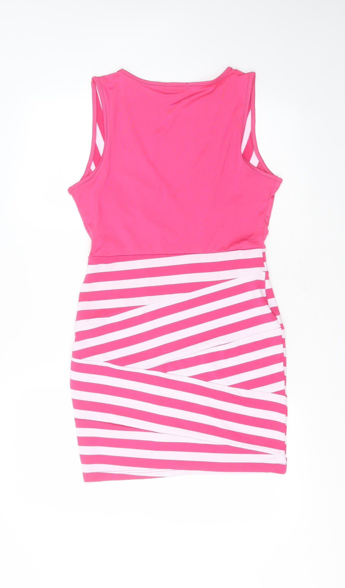 Finejo Womens Pink Striped Polyester Mini  Size M  V-Neck