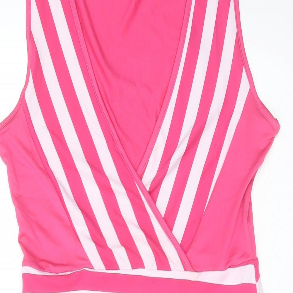 Finejo Womens Pink Striped Polyester Mini  Size M  V-Neck