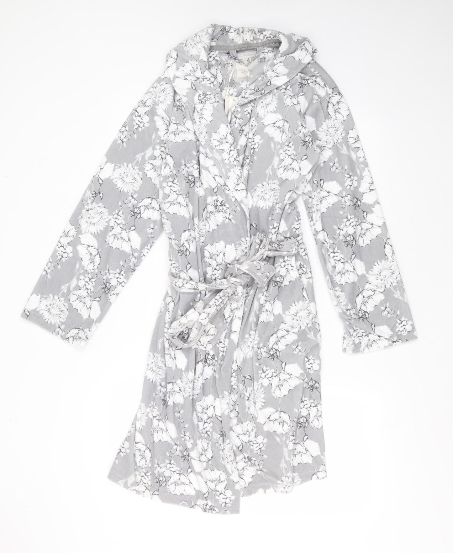 Peaches & Dreams Womens Grey Floral Polyester Top Robe Size S  Tie