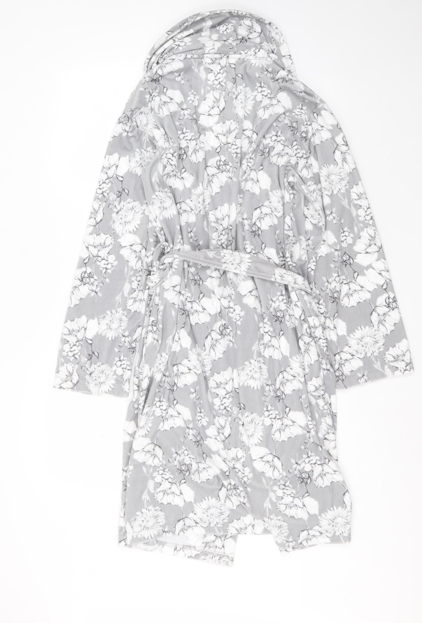 Peaches & Dreams Womens Grey Floral Polyester Top Robe Size S  Tie