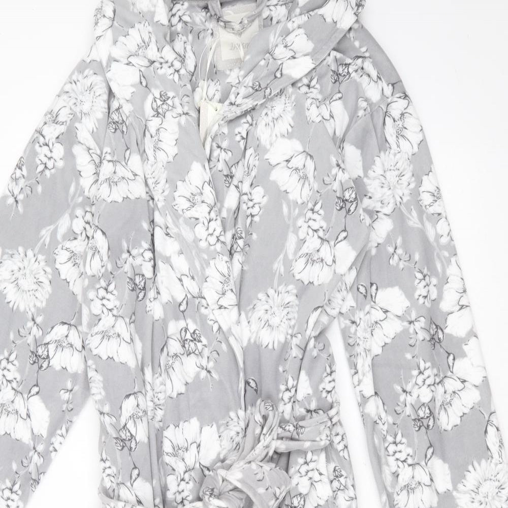 Peaches & Dreams Womens Grey Floral Polyester Top Robe Size S  Tie