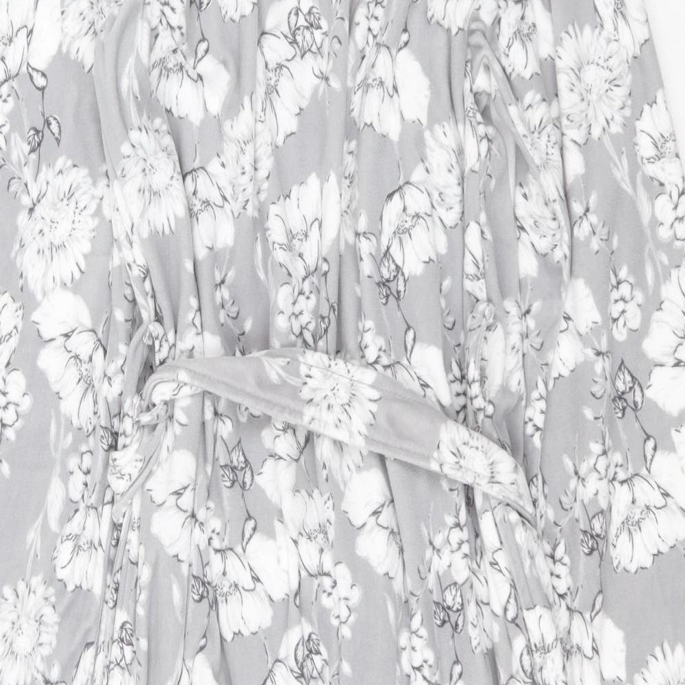Peaches & Dreams Womens Grey Floral Polyester Top Robe Size S  Tie