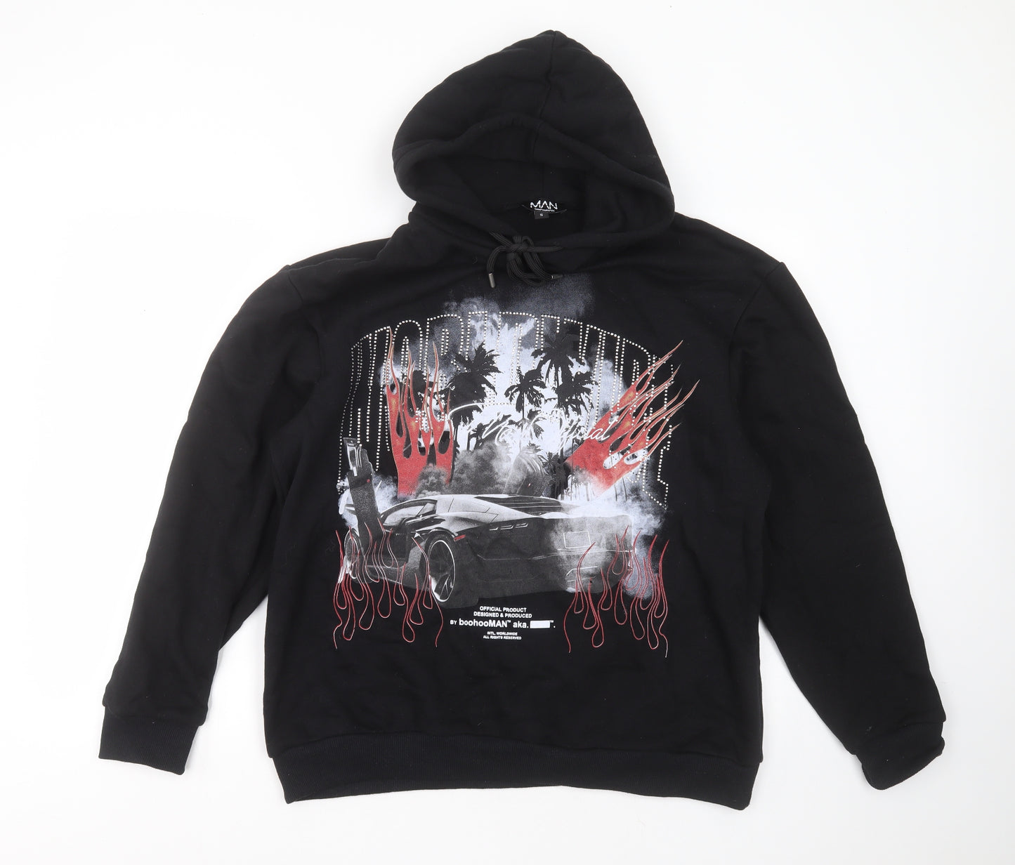 BOOHOO MAN Mens Black  Cotton Pullover Hoodie Size S   - worldwide