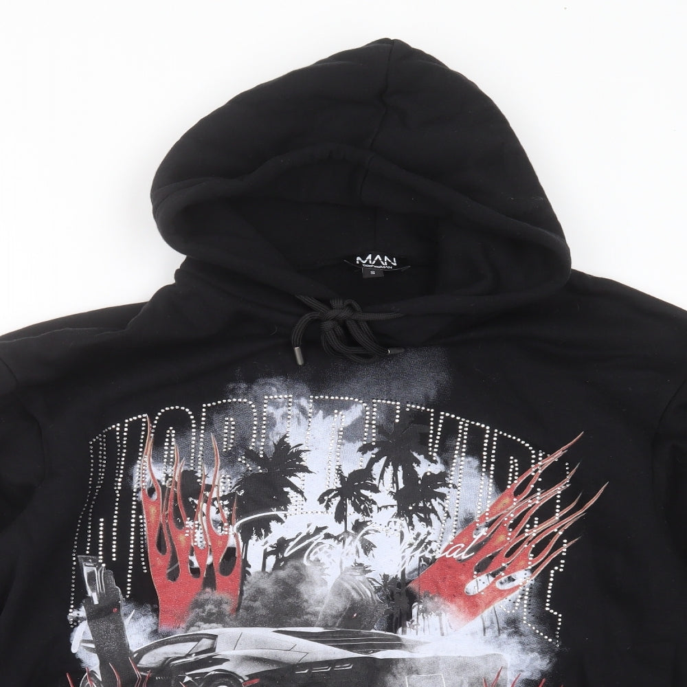 BOOHOO MAN Mens Black  Cotton Pullover Hoodie Size S   - worldwide