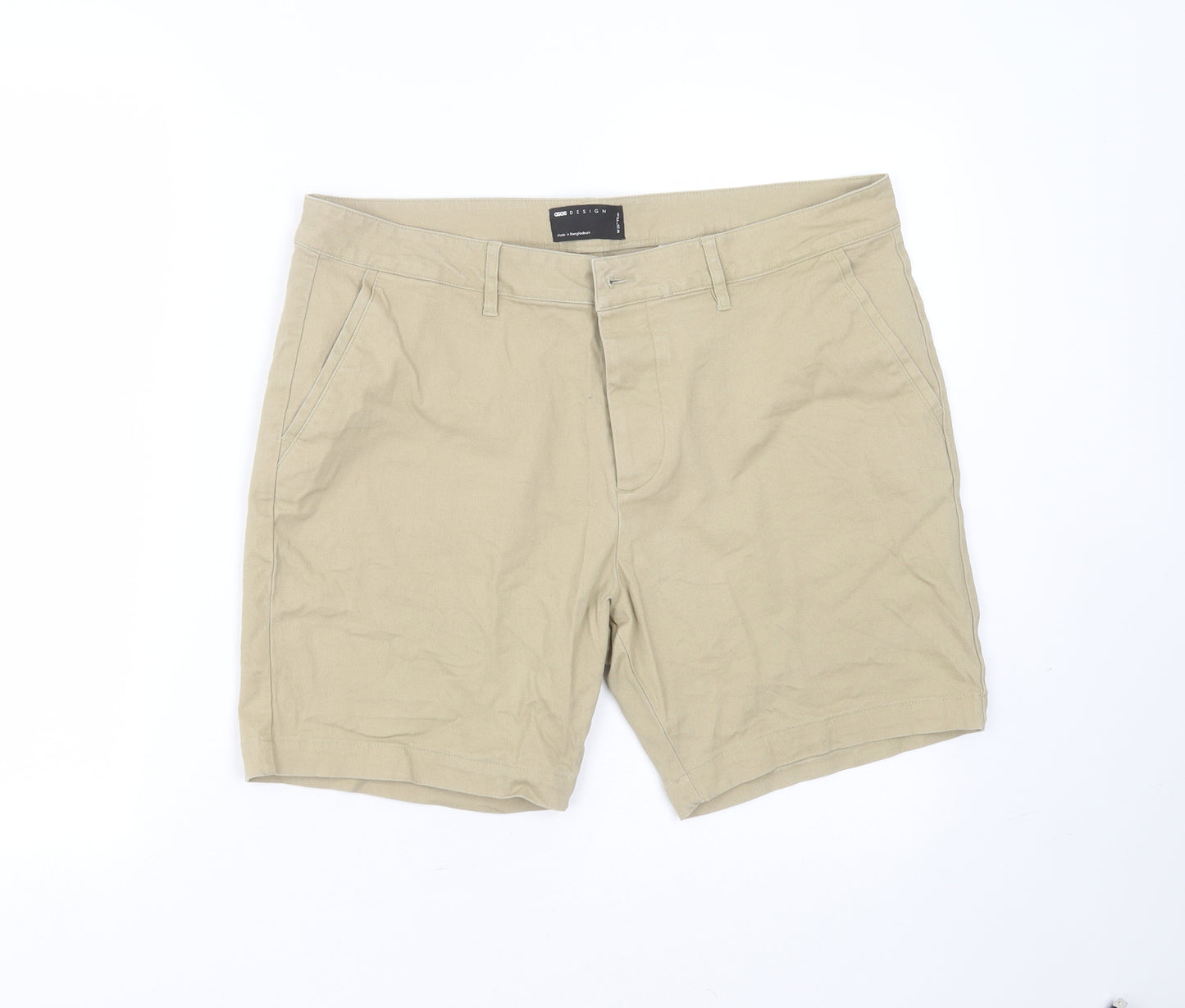 ASOS Mens Beige  Cotton Chino Shorts Size 36 in L6 in Regular Button