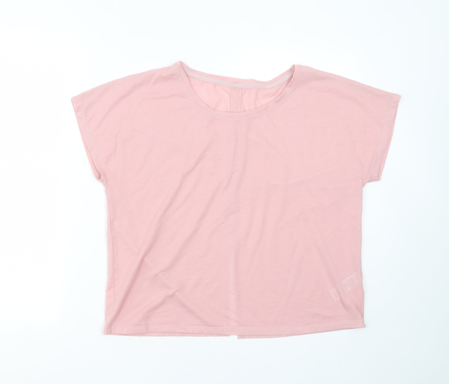 Marks and Spencer Womens Pink Geometric Polyester Basic T-Shirt Size 12 Round Neck