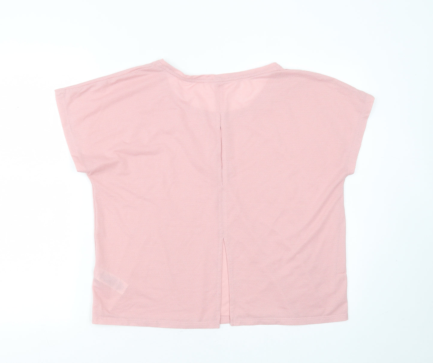 Marks and Spencer Womens Pink Geometric Polyester Basic T-Shirt Size 12 Round Neck