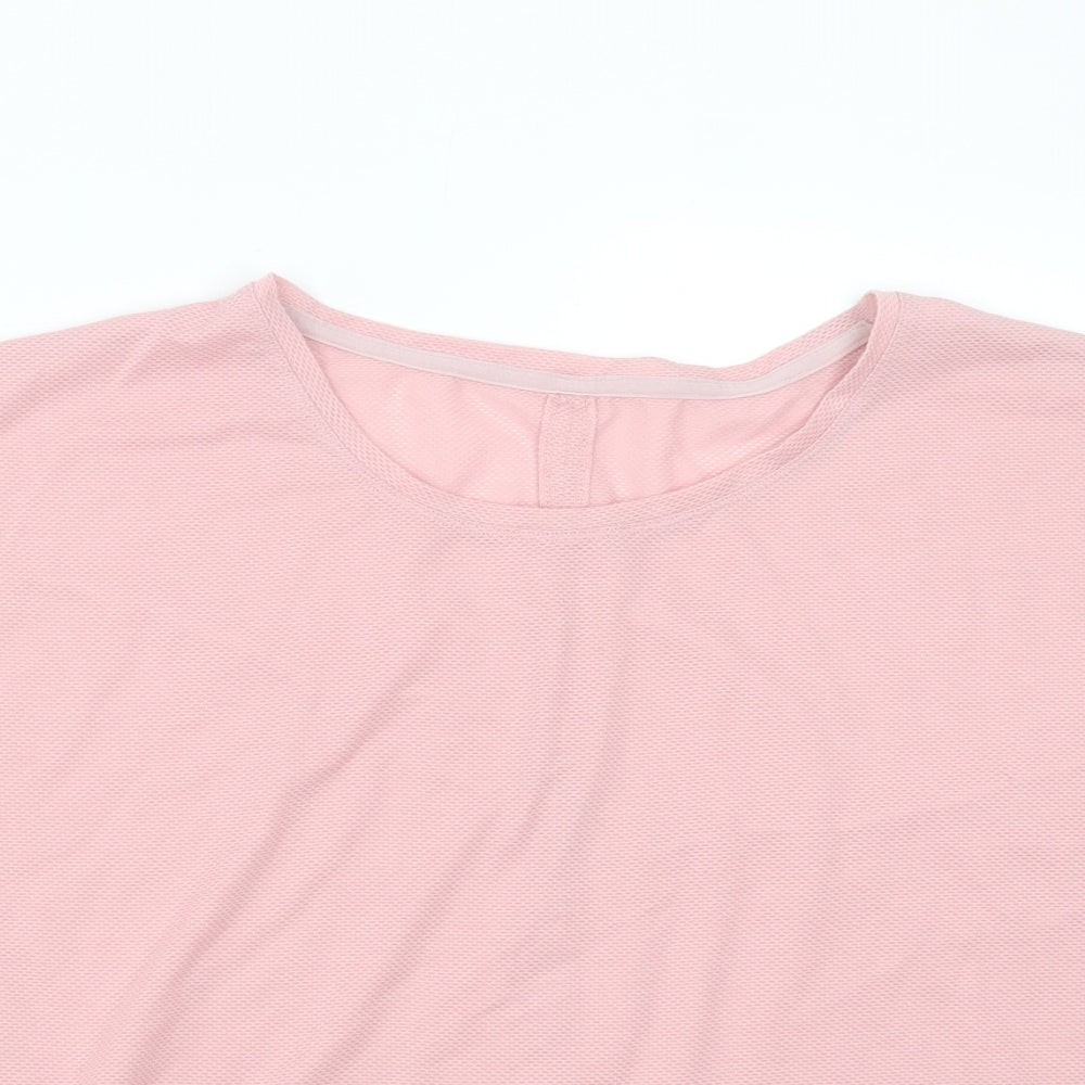 Marks and Spencer Womens Pink Geometric Polyester Basic T-Shirt Size 12 Round Neck