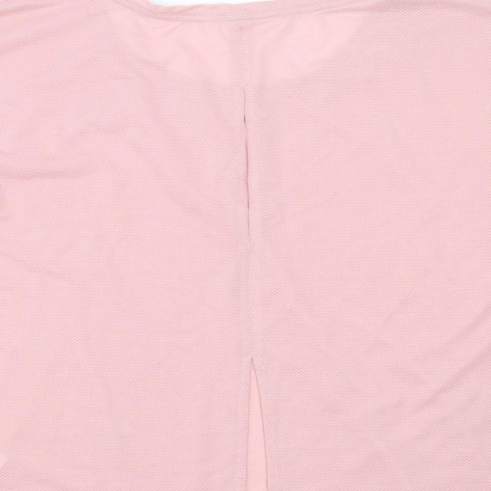 Marks and Spencer Womens Pink Geometric Polyester Basic T-Shirt Size 12 Round Neck