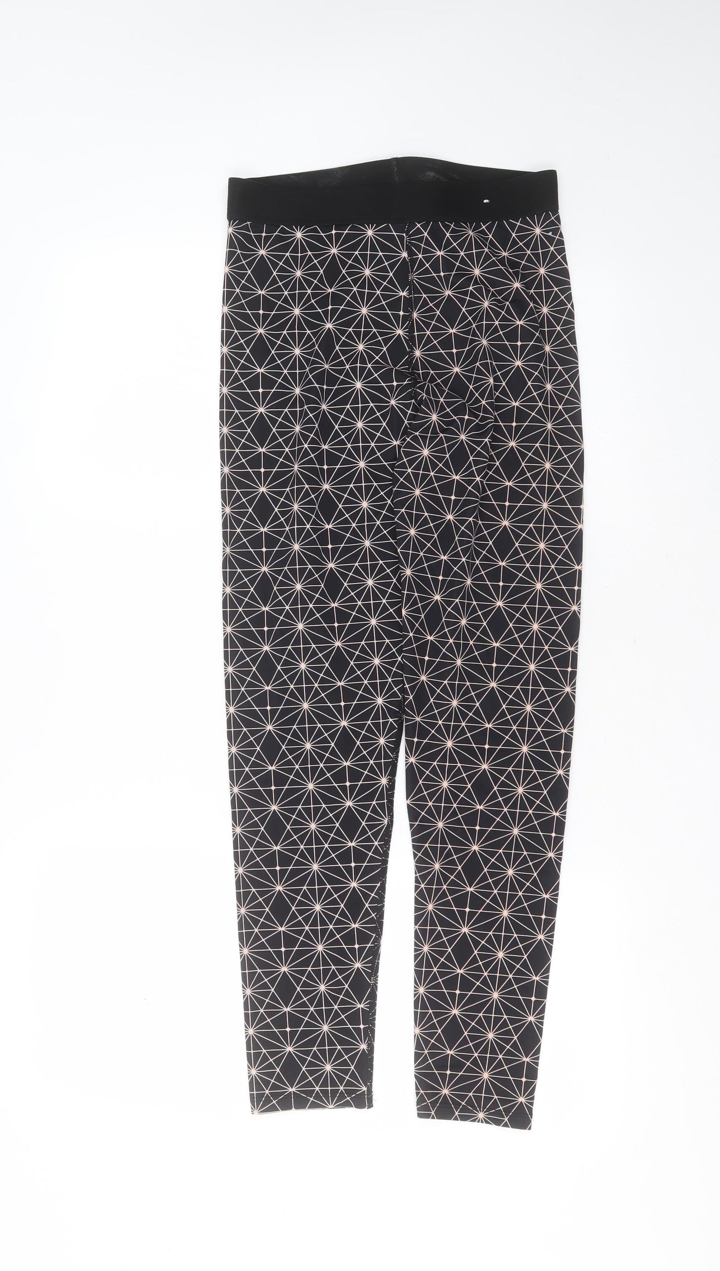 Primark Womens Black Geometric Polyester Compression Leggings Size 10 L26 in Extra-Slim