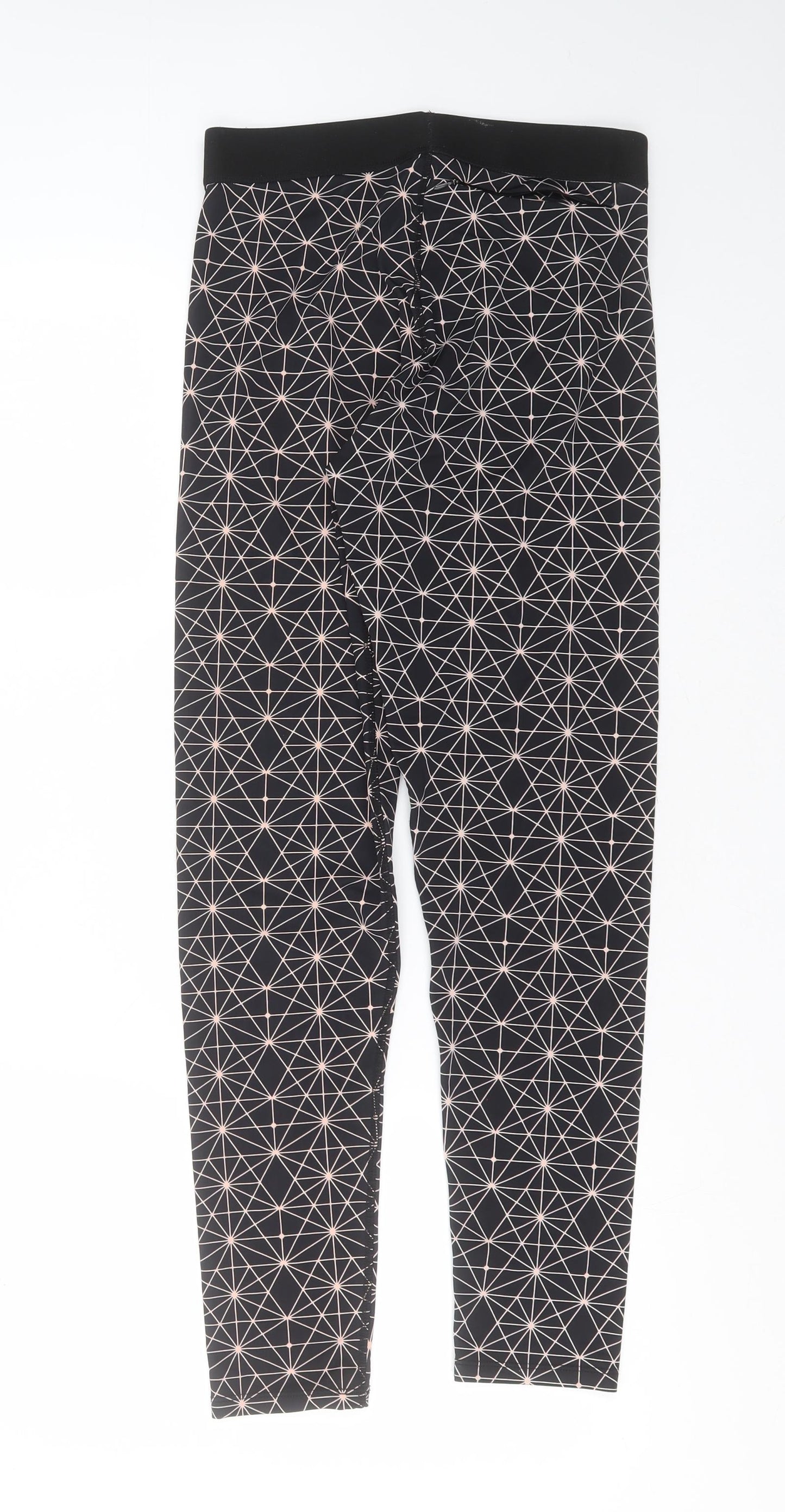 Primark Womens Black Geometric Polyester Compression Leggings Size 10 L26 in Extra-Slim