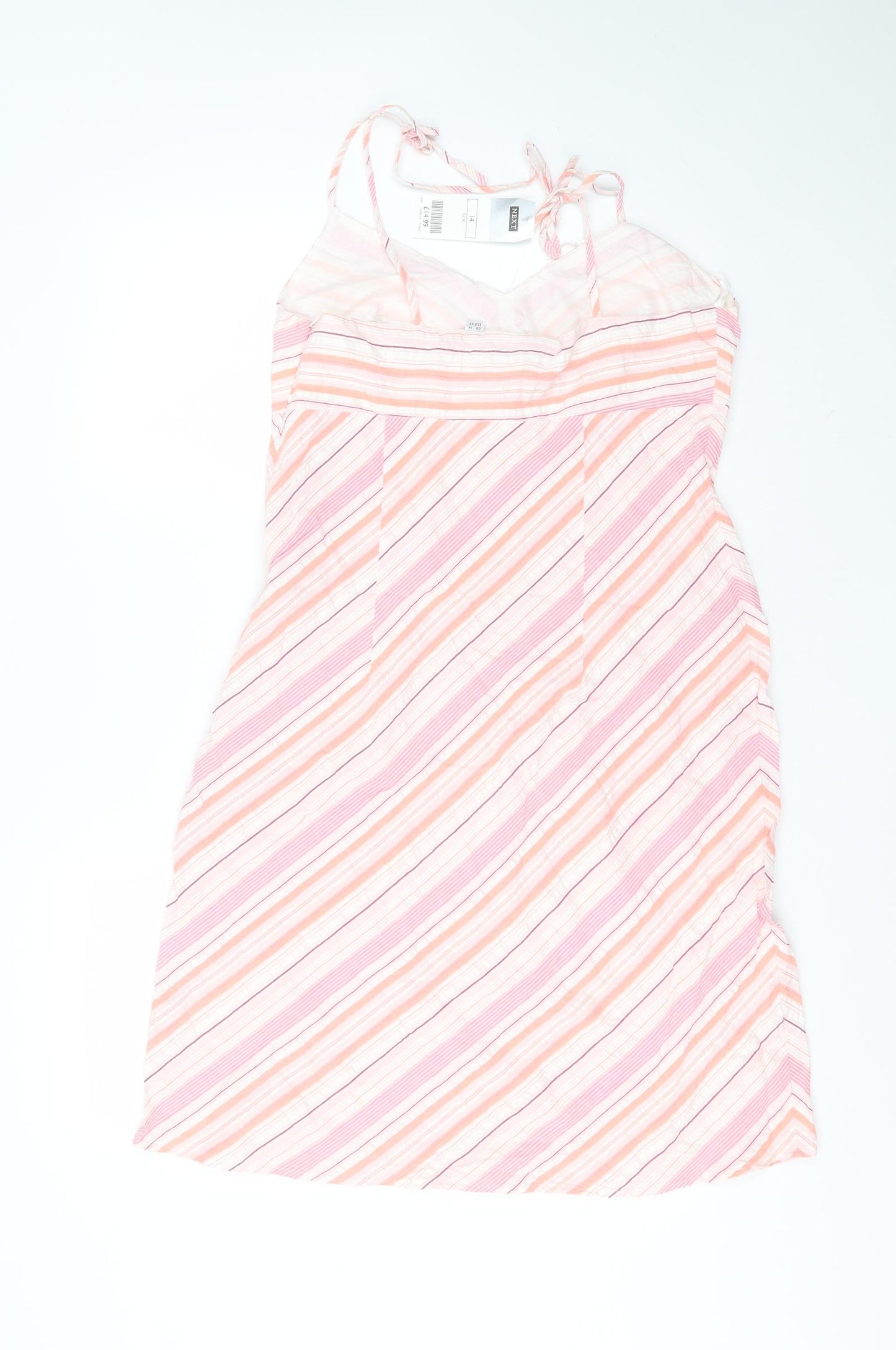 NEXT Womens Pink Striped Cotton Shift  Size 14  V-Neck