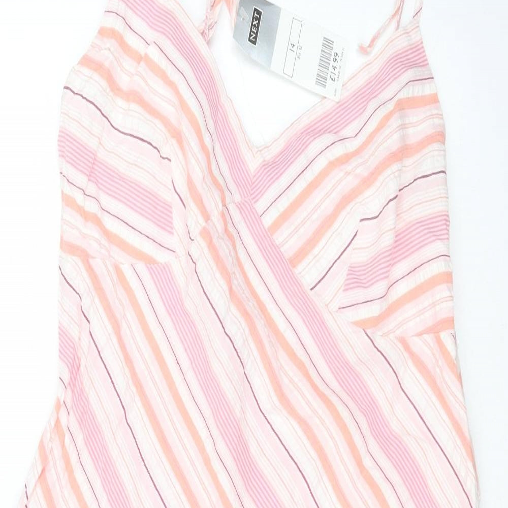 NEXT Womens Pink Striped Cotton Shift  Size 14  V-Neck