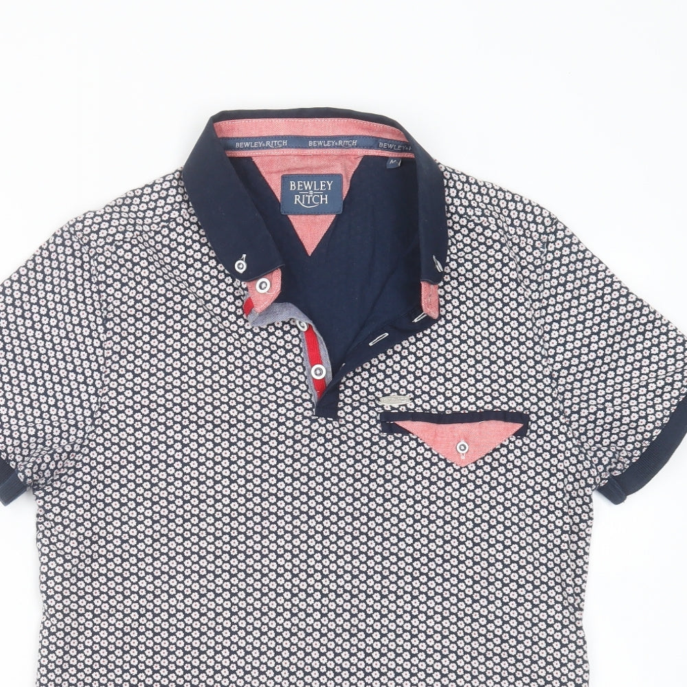 Bewley & Ritch Mens Blue Floral Cotton  Polo Size M Collared