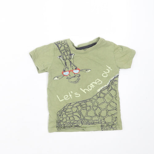 Primark Baby Green  Cotton Basic T-Shirt Size 12-18 Months Round Neck  - giraffe