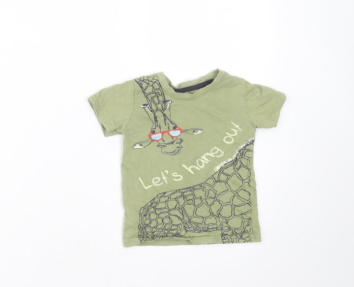 Primark Baby Green  Cotton Basic T-Shirt Size 12-18 Months Round Neck  - giraffe