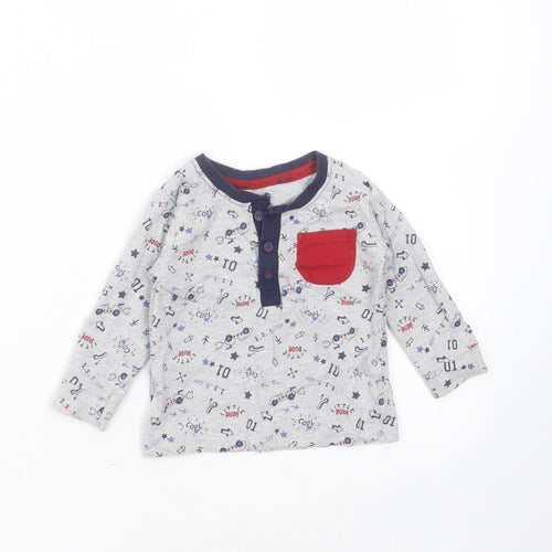 George Boys Grey  Cotton Basic T-Shirt Size 6-9 Months Round Neck  - car