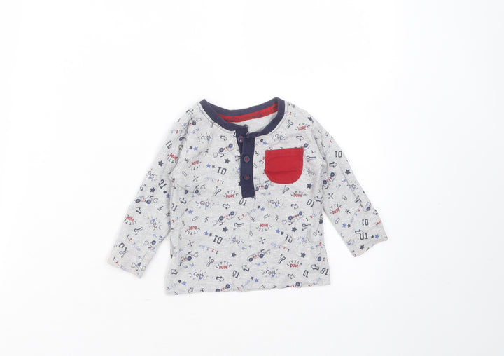 George Boys Grey  Cotton Basic T-Shirt Size 6-9 Months Round Neck  - car