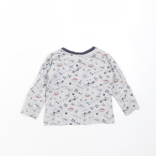 George Boys Grey  Cotton Basic T-Shirt Size 6-9 Months Round Neck  - car