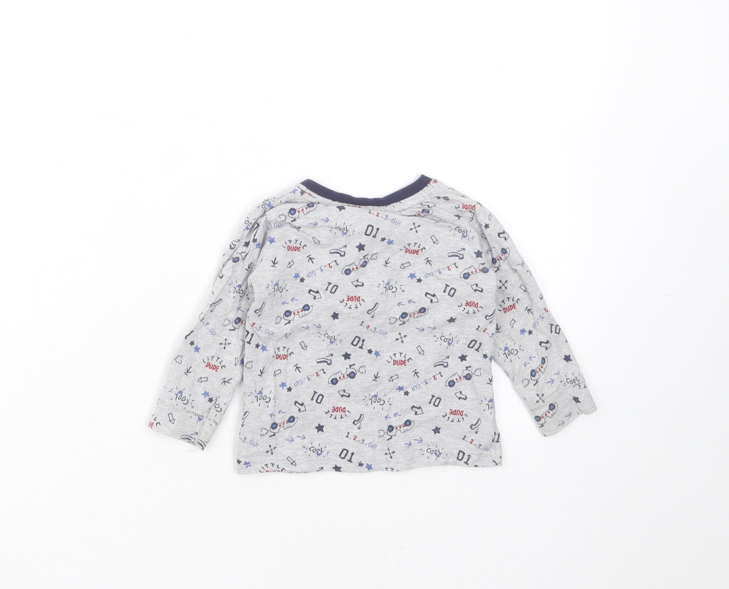 George Boys Grey  Cotton Basic T-Shirt Size 6-9 Months Round Neck  - car
