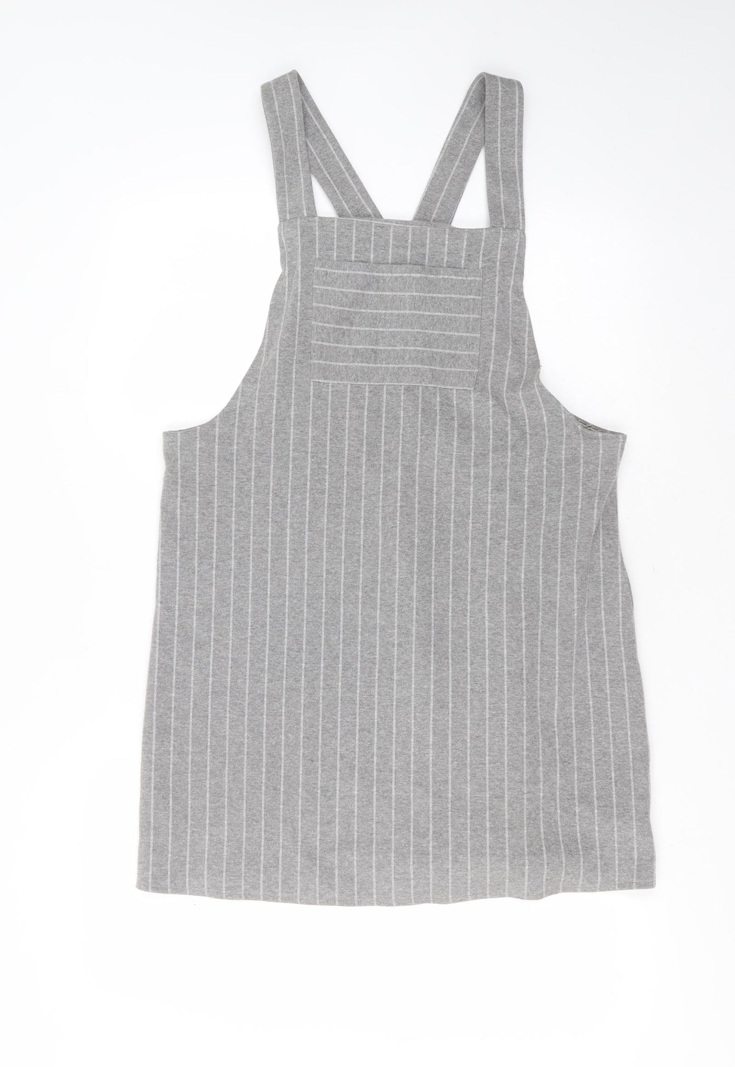 Primark Womens Grey Striped Polyester Pinafore/Dungaree Dress  Size 14  Square Neck
