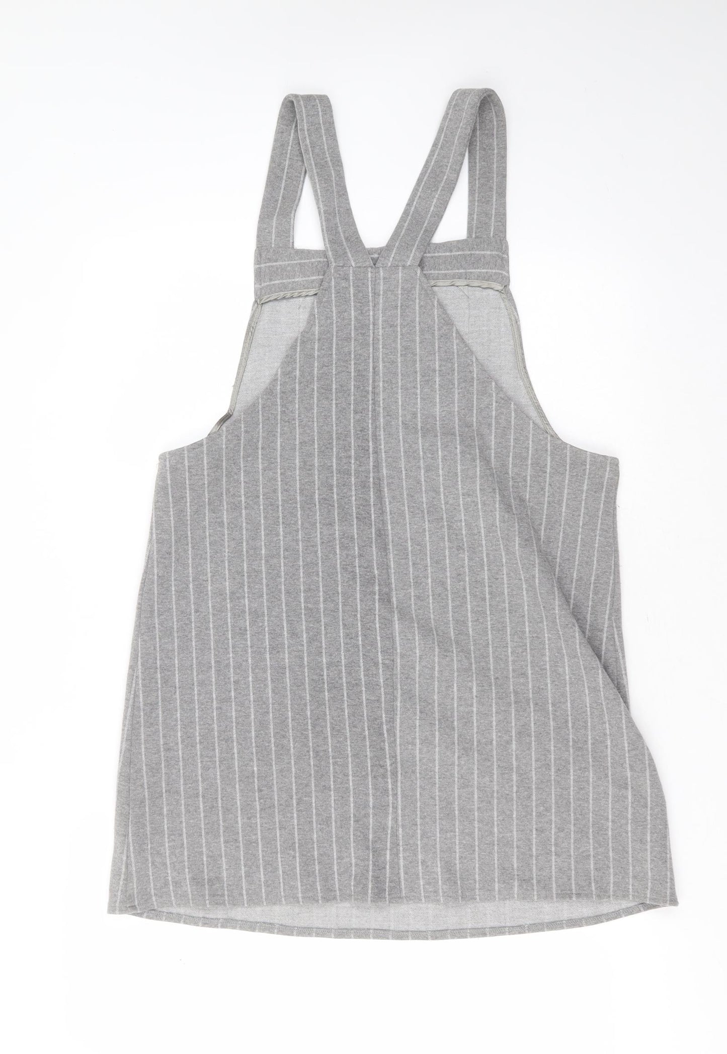 Primark Womens Grey Striped Polyester Pinafore/Dungaree Dress  Size 14  Square Neck