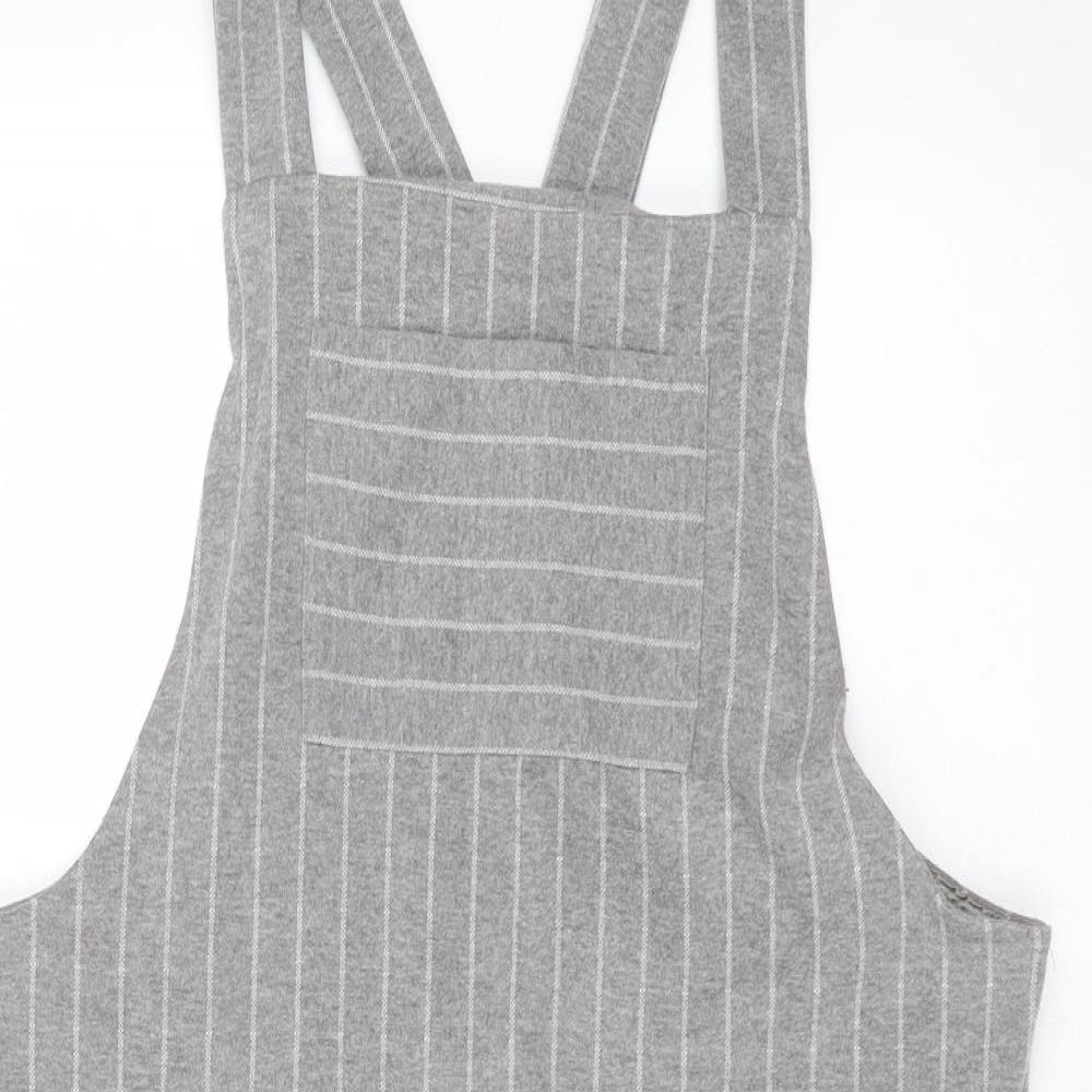 Primark Womens Grey Striped Polyester Pinafore/Dungaree Dress  Size 14  Square Neck