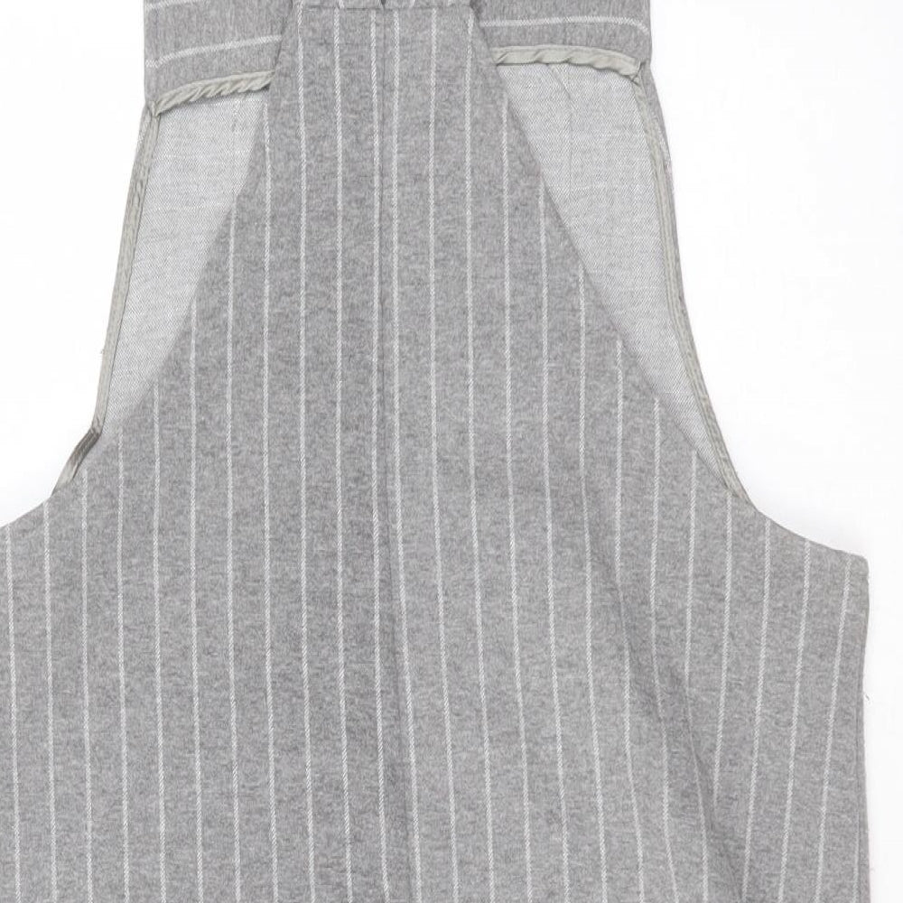 Primark Womens Grey Striped Polyester Pinafore/Dungaree Dress  Size 14  Square Neck