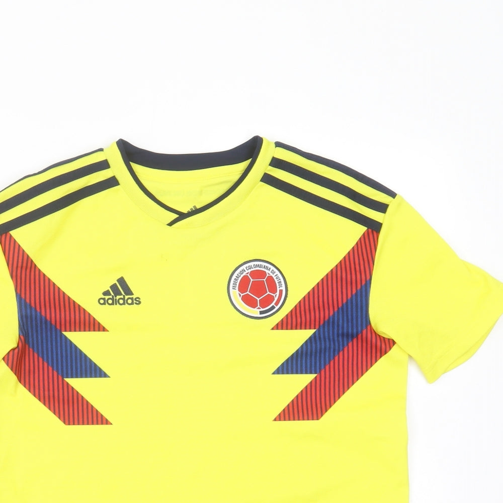 adidas Boys Yellow  Polyester Basic T-Shirt Size 11-12 Years V-Neck  - football