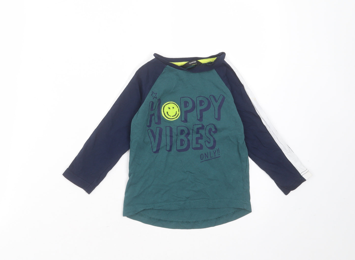 George Boys Green  Cotton Basic T-Shirt Size 18-24 Months Round Neck  - happy vibes