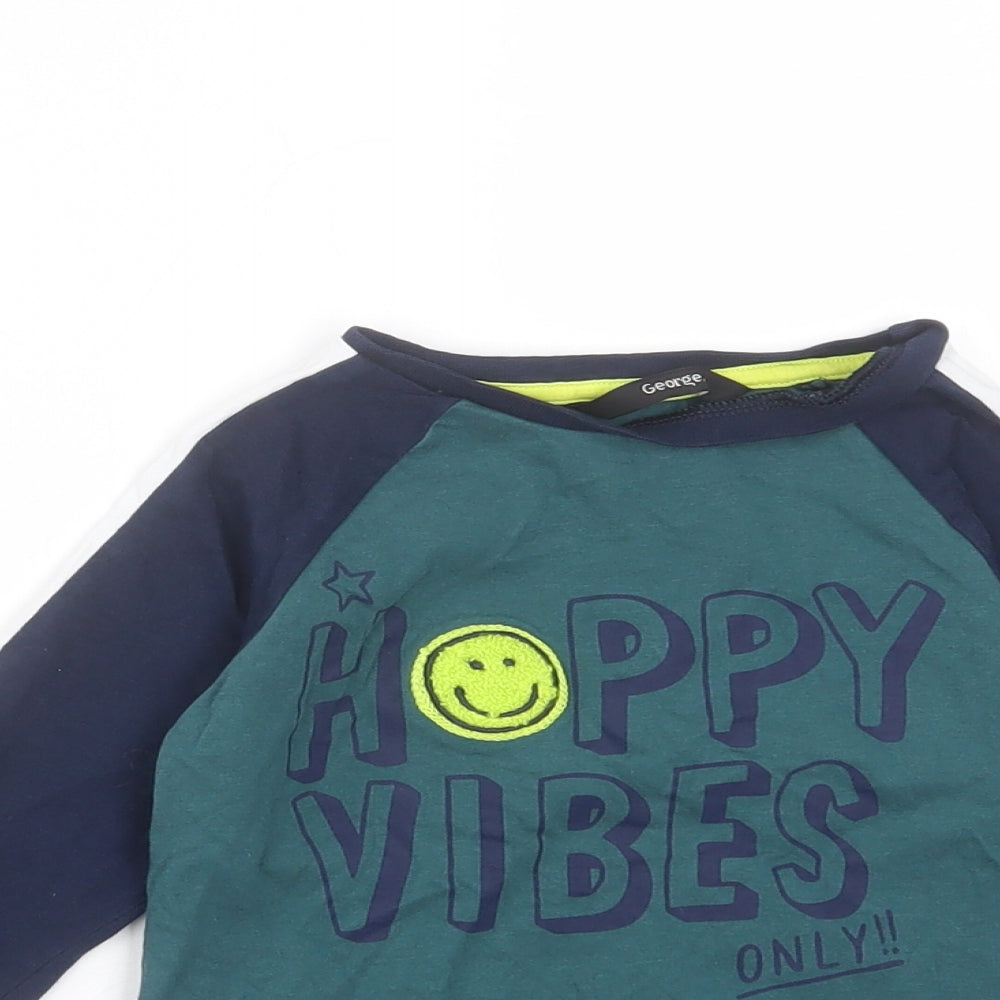 George Boys Green  Cotton Basic T-Shirt Size 18-24 Months Round Neck  - happy vibes