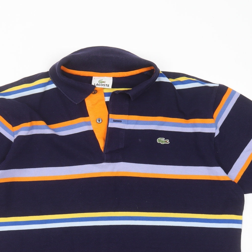 Lacoste Mens Blue Striped Cotton  Polo Size XL Collared