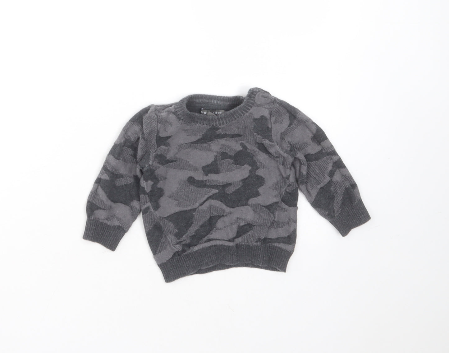 Primark Boys Grey Camouflage Cotton Pullover Jumper Size 6-9 Months