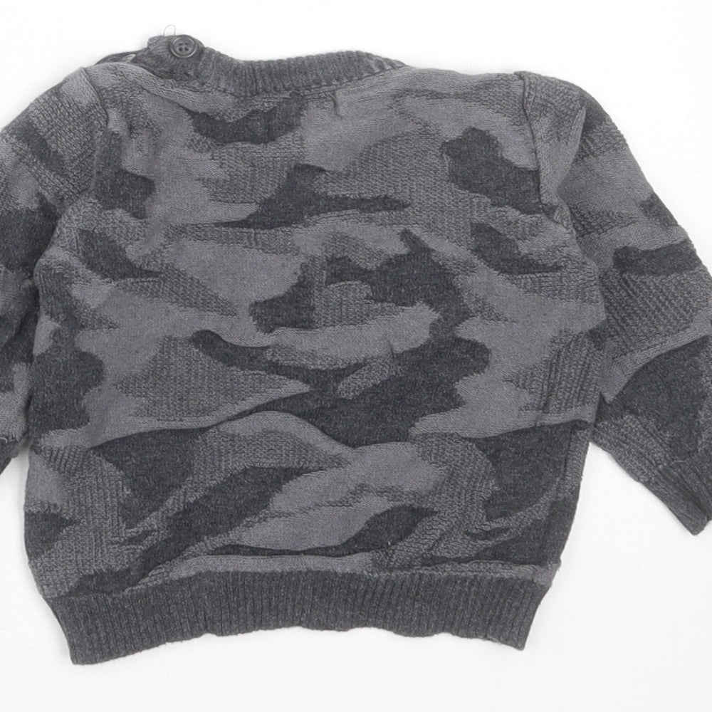 Primark Boys Grey Camouflage Cotton Pullover Jumper Size 6-9 Months