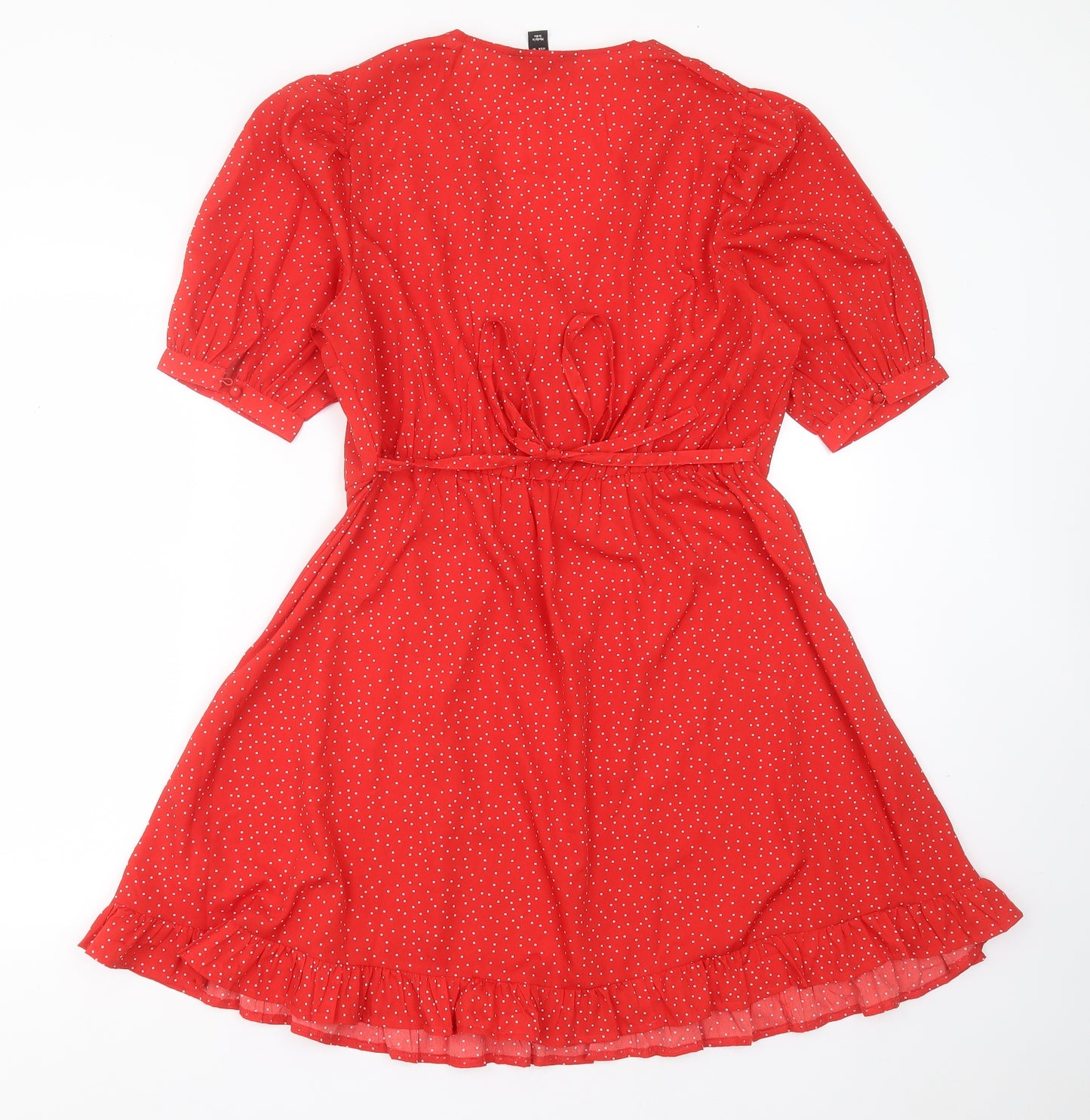 New Look Womens Red Polka Dot Polyester Fit & Flare  Size 14  V-Neck