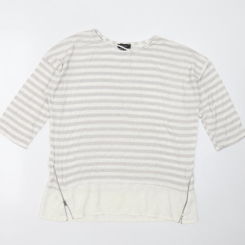 Primark Womens Grey Round Neck Striped Viscose Pullover Jumper Size 14
