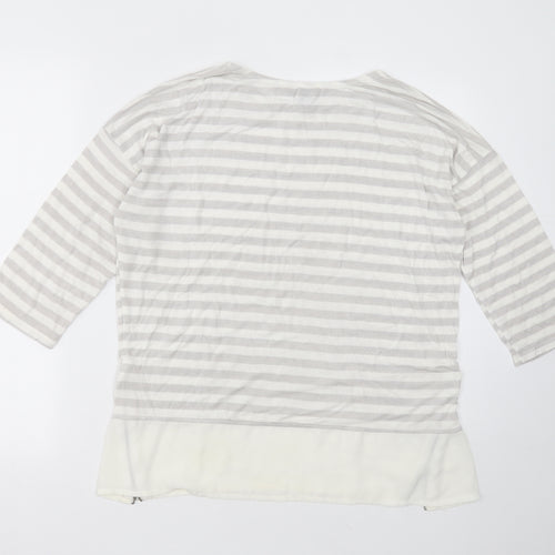 Primark Womens Grey Round Neck Striped Viscose Pullover Jumper Size 14