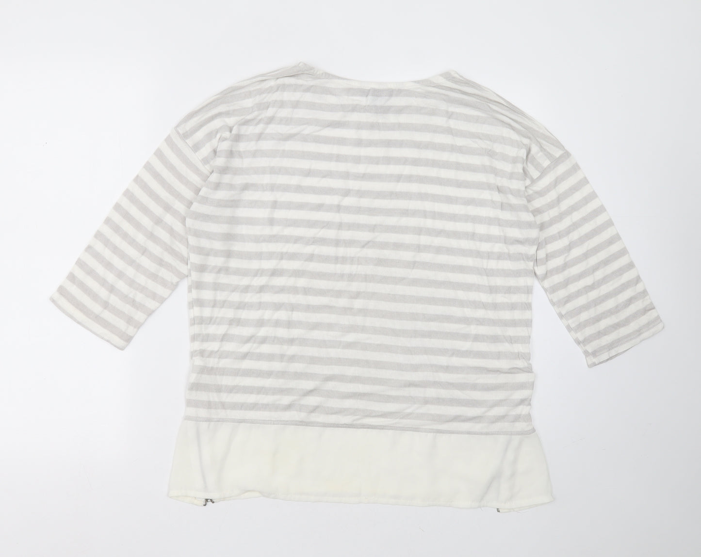 Primark Womens Grey Round Neck Striped Viscose Pullover Jumper Size 14