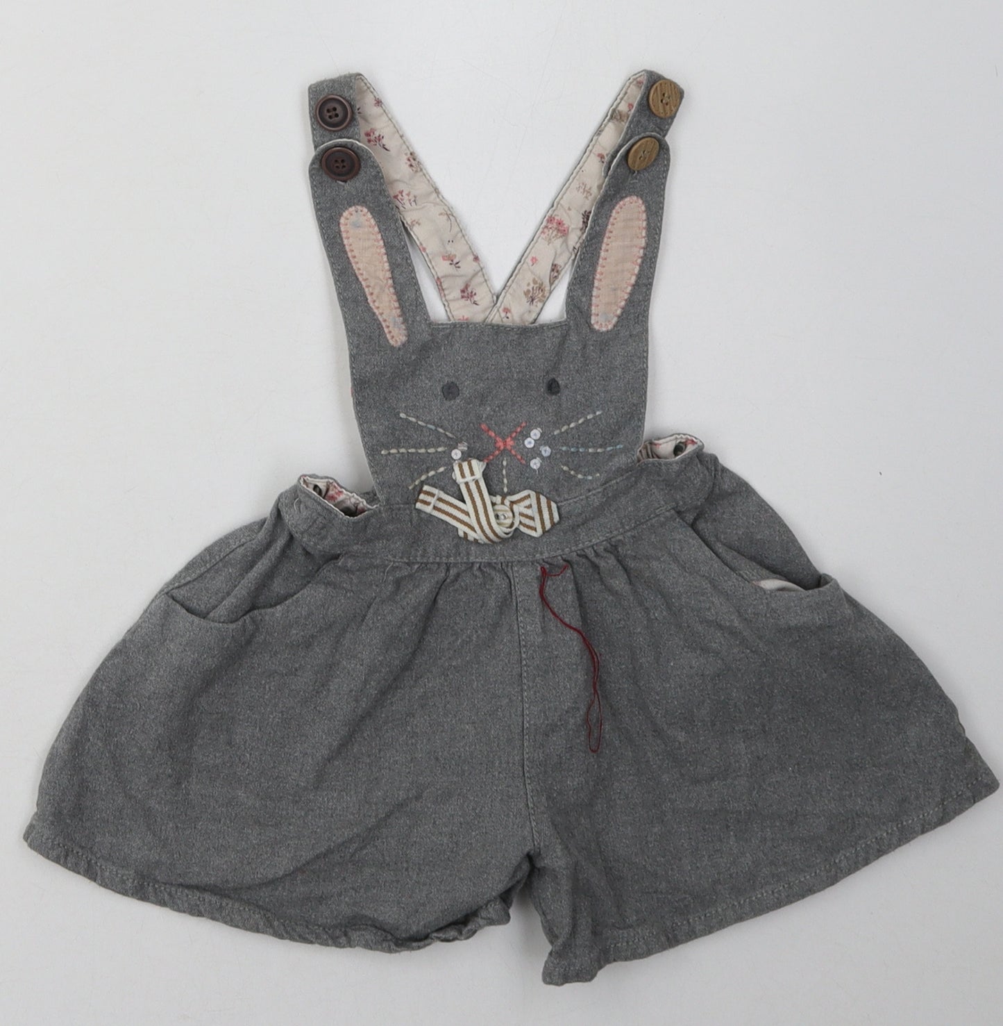 NEXT Girls Grey Animal Print Cotton Playsuit One-Piece Size 2-3 Years  Button - Rabbit