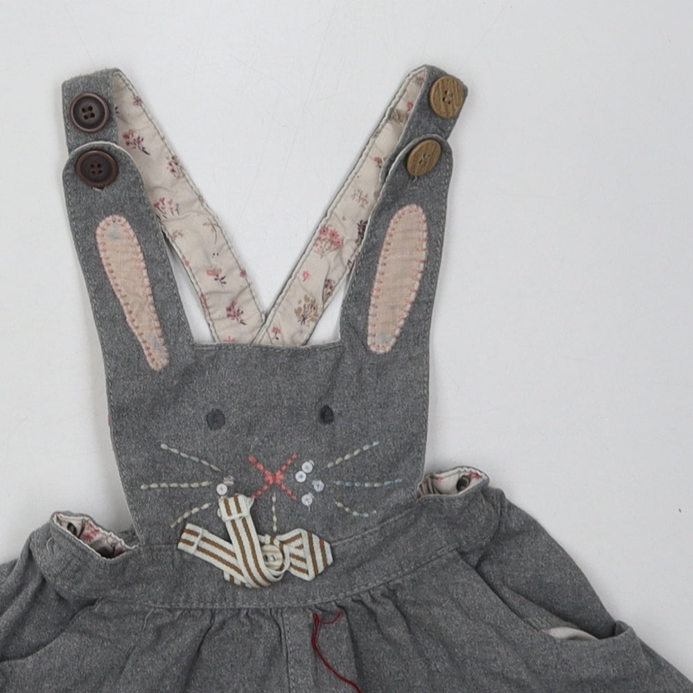 NEXT Girls Grey Animal Print Cotton Playsuit One-Piece Size 2-3 Years  Button - Rabbit