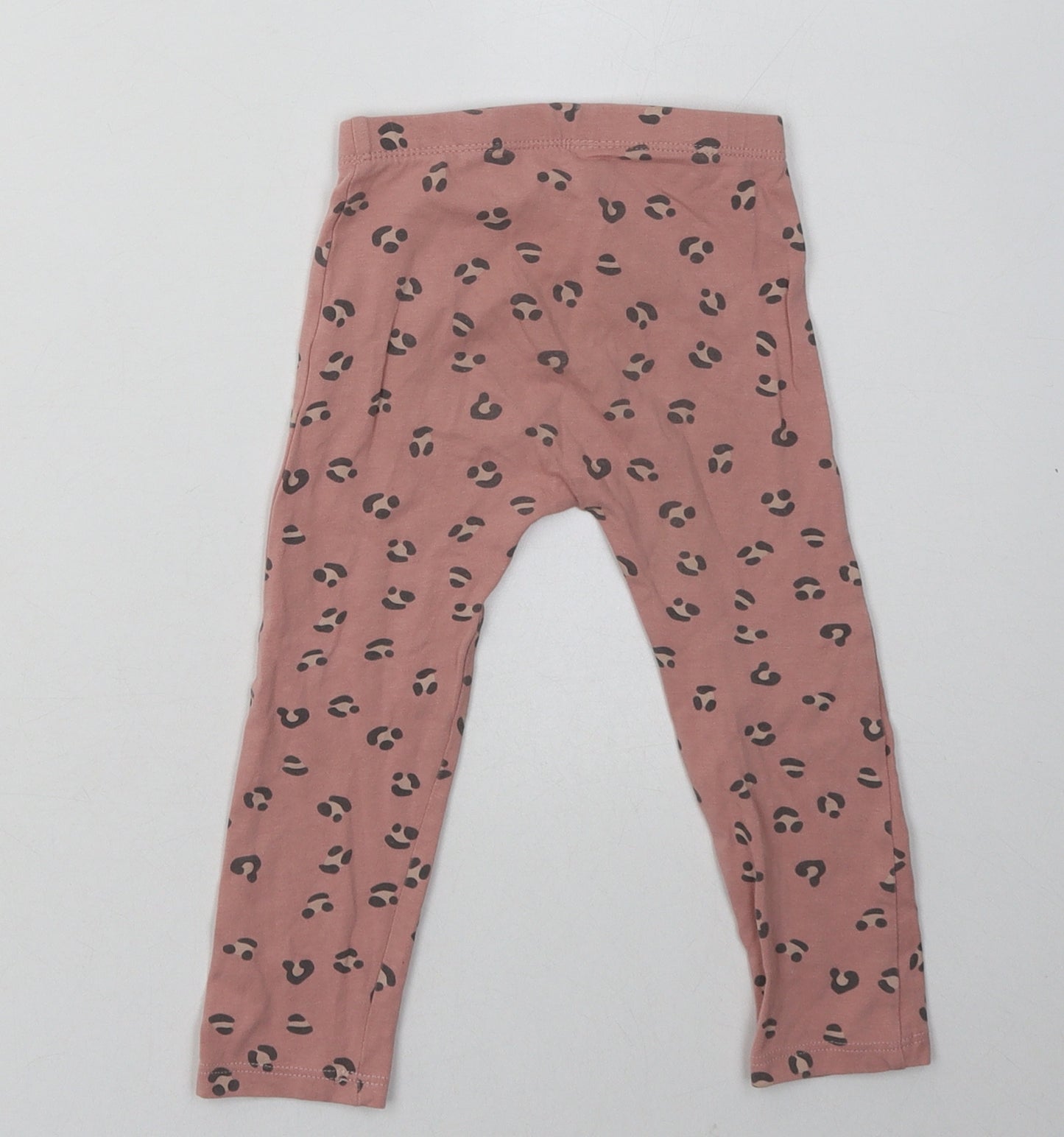 Matalan Girls Pink Animal Print Cotton Sweatpants Trousers Size 18-24 Months