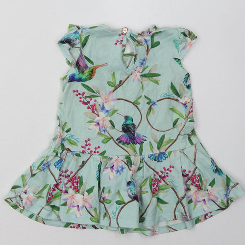 Ted Baker Girls Green Fair Isle Cotton A-Line  Size 6-9 Months  Crew Neck Button