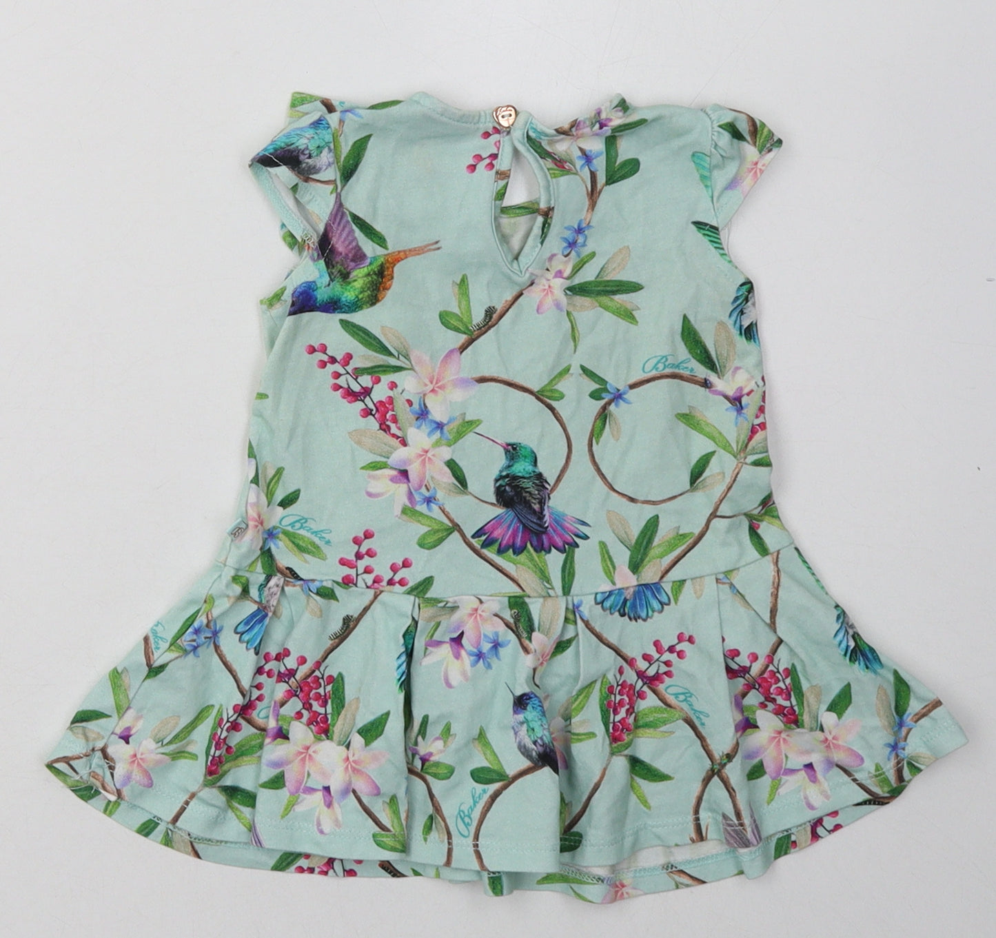 Ted Baker Girls Green Fair Isle Cotton A-Line  Size 6-9 Months  Crew Neck Button
