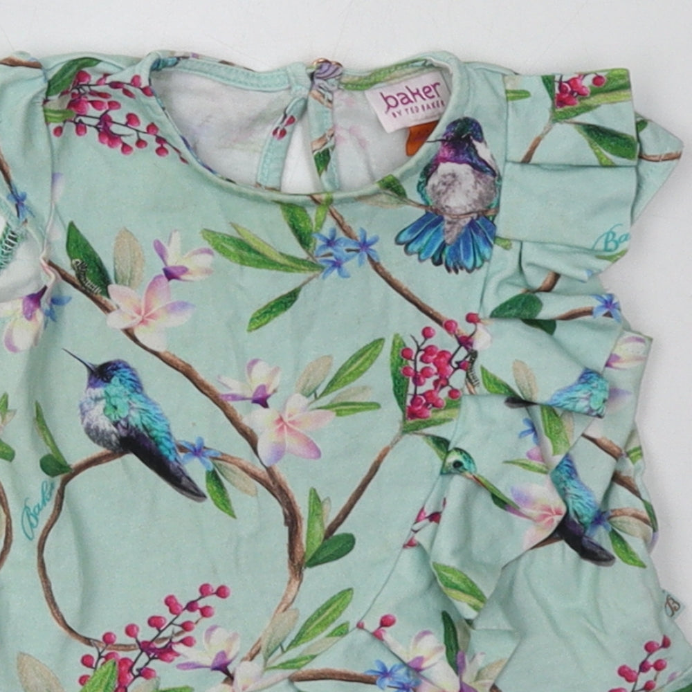 Ted Baker Girls Green Fair Isle Cotton A-Line  Size 6-9 Months  Crew Neck Button