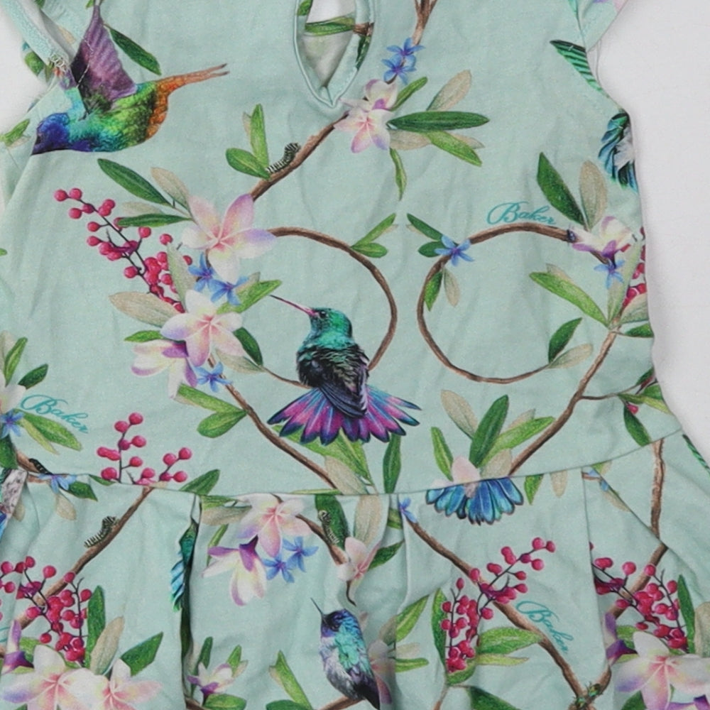 Ted Baker Girls Green Fair Isle Cotton A-Line  Size 6-9 Months  Crew Neck Button